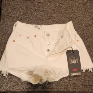Levi's White Distressed High-Rise Denim Cutoff Shorts